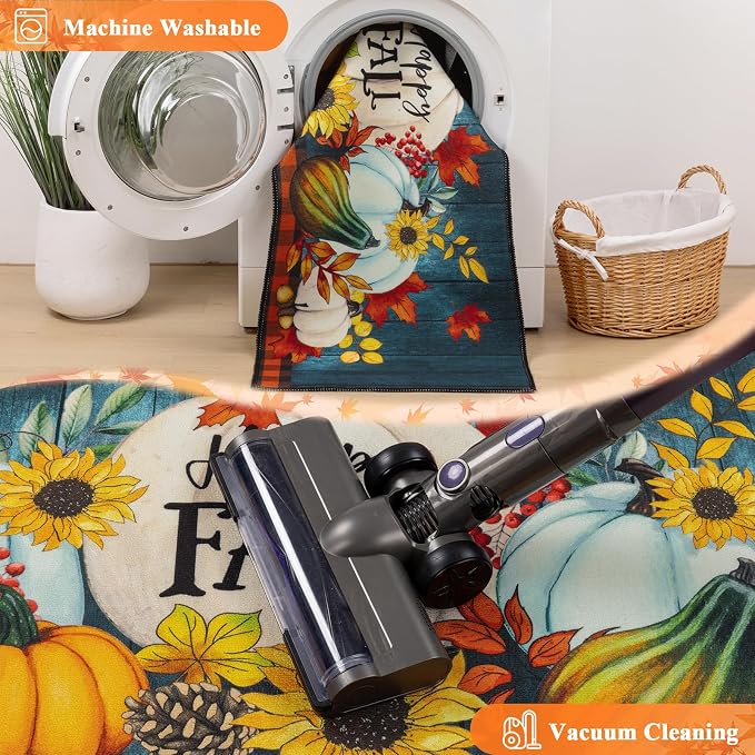 HEBE Fall Kitchen Rugs Set of 3, Washable Pumpkin Kitchen Mats - Image 5