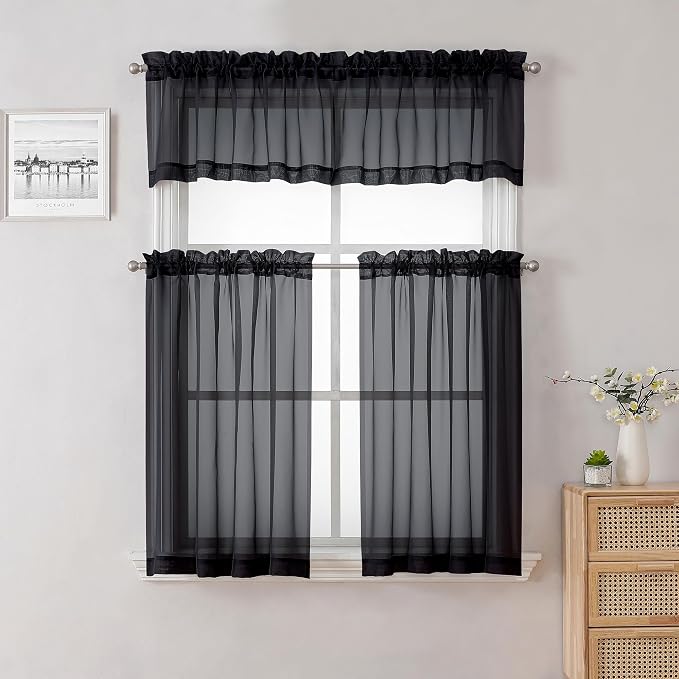 36 Inch Black Curtains Sheer Tiers - Image 8