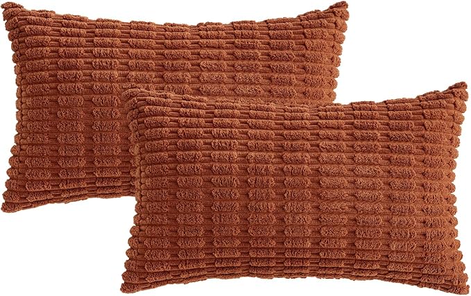 MIULEE Fall Lumbar Corduroy Decorative Throw Pillow Covers 12x20 Dark Rust | - Image 6