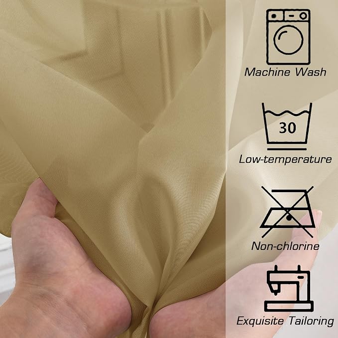 Gold Sheer Curtains, 63 Inch Length 2 Panels Set, Soft Voile Drapes - Image 3