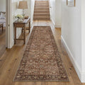 2x8 Brick Red Vintage Floral Washable Runner Rug by HUGEAR