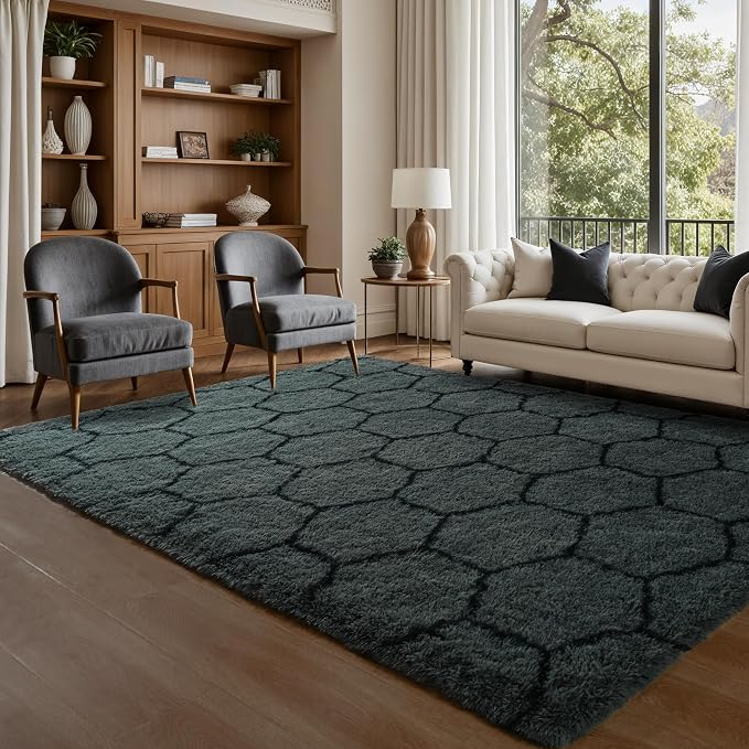 6x9 Large Dark Grey Fluffy Soft Area Rug Non-Slip - Image 3