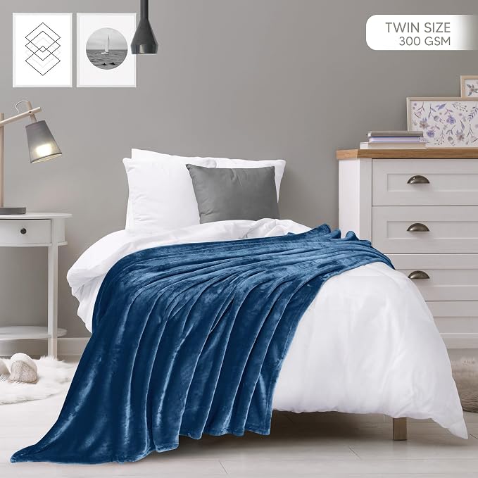 Utopia Bedding Soft Fleece Bed Blanket Twin Size Royal Blue | Microfiber Plush - Image 2