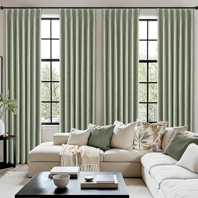 MIULEE Sage Green Pinch Pleated 100% Blackout Linen Curtains 40x108 Inches | - Image 7