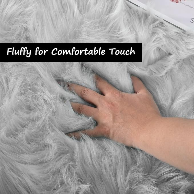 Goolela Grey Sheepskin Area Rug 10x12 Gray Fluffy Fuzzy Furry Carpet - Image 4