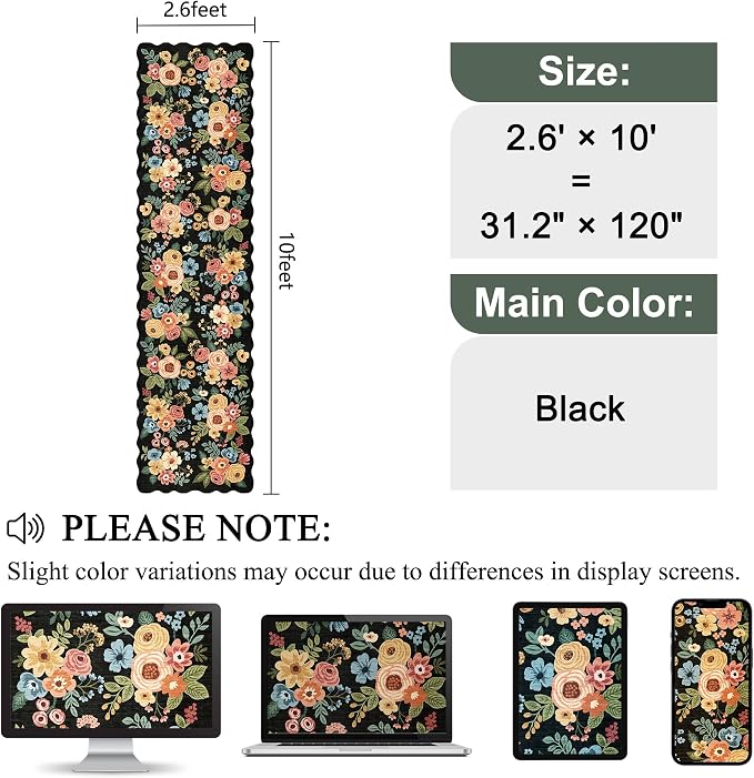 DUKINO 2.6x10 Runner Rug for Hallway, Floral Washable Rug Non Slip, Low Pile - Image 2