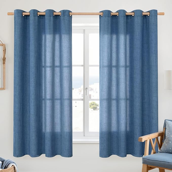 YoungsTex Navy Blue Linen Curtains 63 Inch Length 2 Panels Light Filtering | by YoungsTex