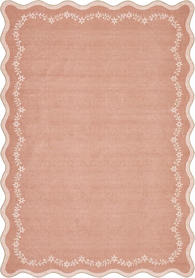 GarveeHome Scalloped Area Rugs 8x10 Soft Large Washable Living Room Rug | Pink by GarveeHome