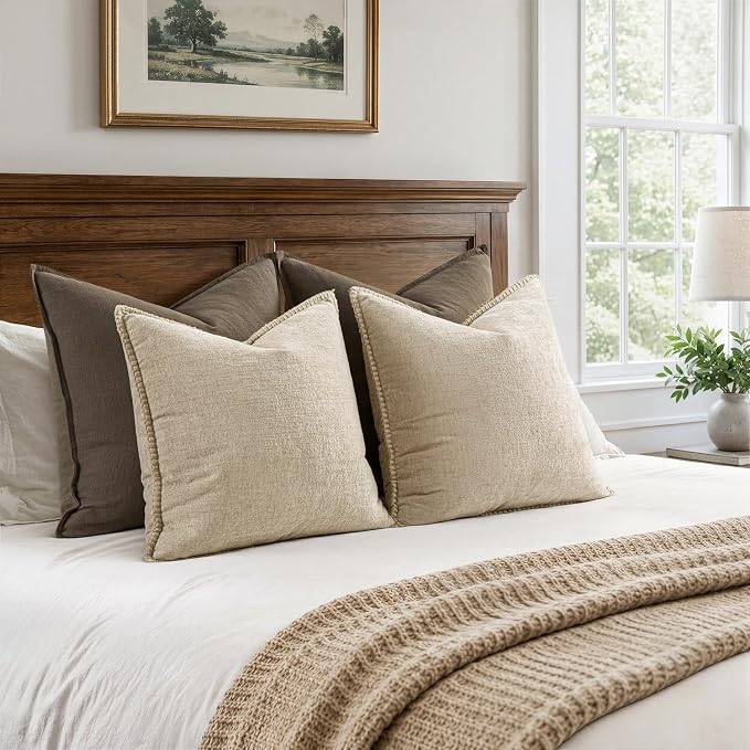 MIULEE Decorative Euro Sham Pillow Covers 24x24 Inch Beige 2 Pack | Neutral - Image 6