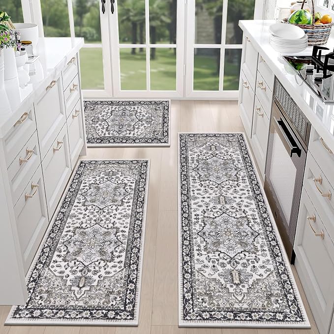 HEBE Boho Kitchen Rugs Set of 3, Non Slip Washable Kitchen Mats - Image 3