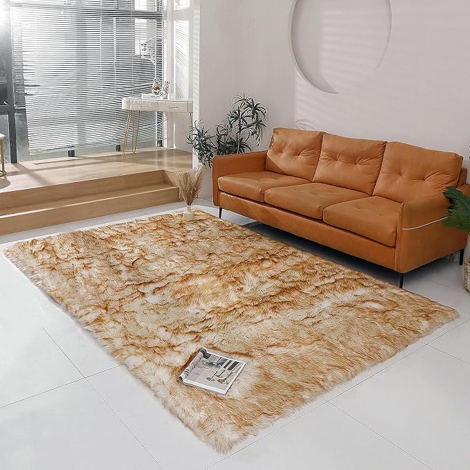 linmopm Faux Fur Sheepskin Rug, 6x9 ft, Rectangle High-Density Cushion by Limopmfauxfurproducts