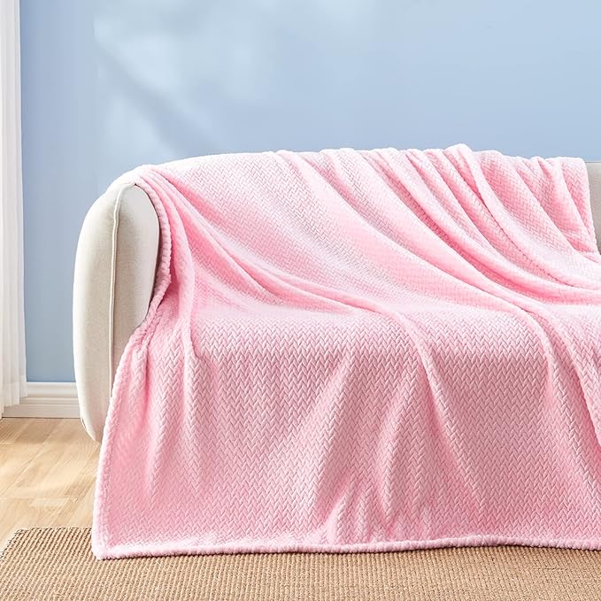 NEWCOSPLAY Super Soft King Blanket Pink Premium Silky Flannel Fleece Leaves Pattern Lightweight Bed Blanket All Season Use (Pink, King(90"x110"))