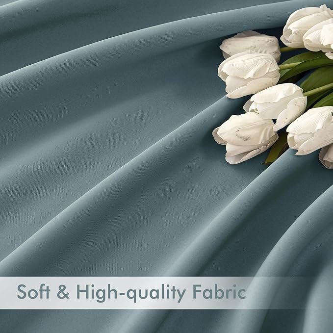MIULEE Greyish Blue Back Tab Blackout Curtains 52x90 Inch Long 2 Panels Set | - Image 6