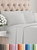 Full 6 Piece Sheet Set - Comfy Breathable & Cooling - Soft Hotel Luxury Bedding Set with 8-16 Inch Deep Pockets - 1 Flat & 1 Fitted Sheet & 4 Pillowcases - Wrinkle Free & Easy Care - Grey Stripes 2