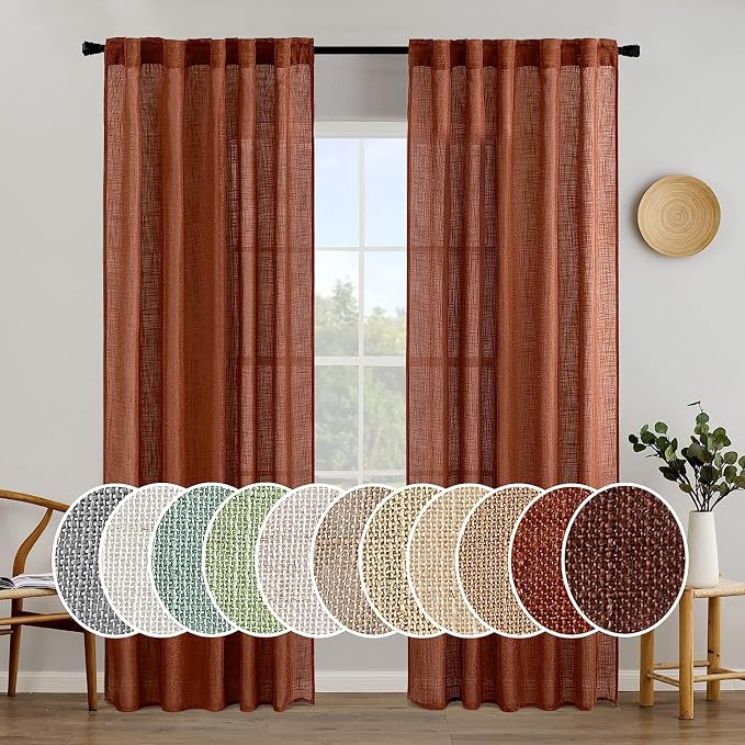 MIULEE Burnt Orange Fall Linen Curtains 42x84 Inch 2 Panels by MIULEE