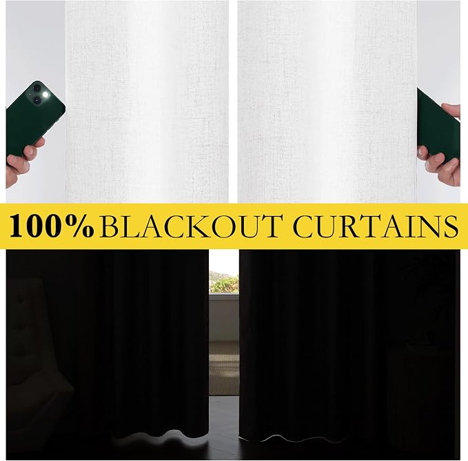 NICETOWN Full Blackout Back Tab Linen Curtains 84" Long 2 Panels Set, Boho-Chic - Image 3