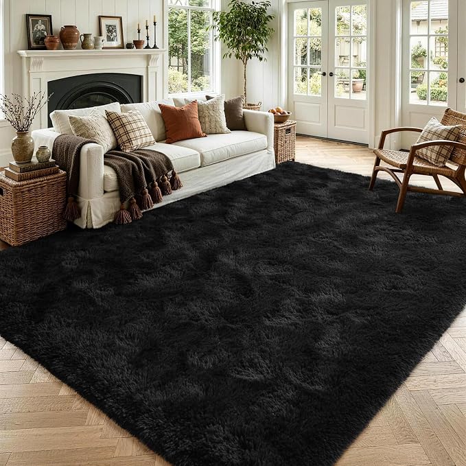 4x6 Black Fluffy Soft Area Rug Non-Slip by ModernHomeDecor