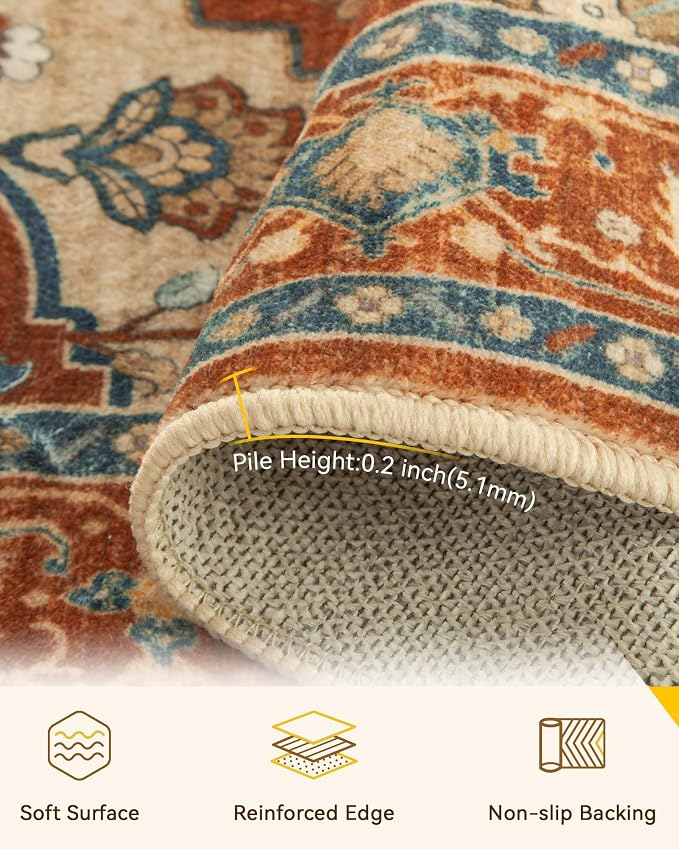 RELEANY Washable Area Rug, Round 10ft, Water Repellent, Pet Friendly, Vintage - Image 4