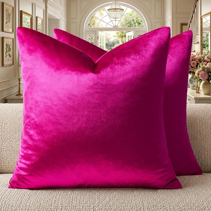 GIGIZAZA Hot Pink Velvet Pillow Covers 18x18 Decorative Pillows Pack of 2 | - Image 7