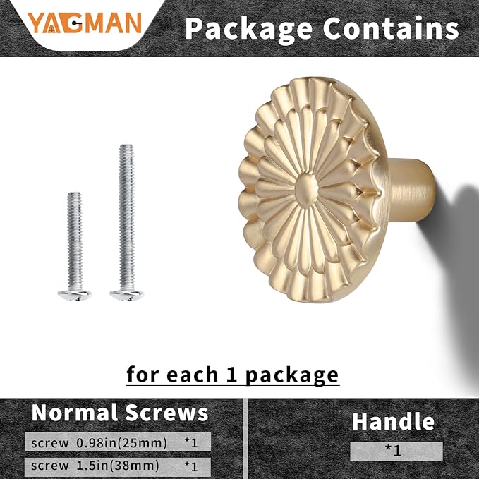Champagne Bronze Cabinet Knobs 6 Pack Round Sunflower Dresser Drawer Hardware Furniture Cupboard Handles for Bathroom Single Hole Knob Kitchen SH-CB-K6