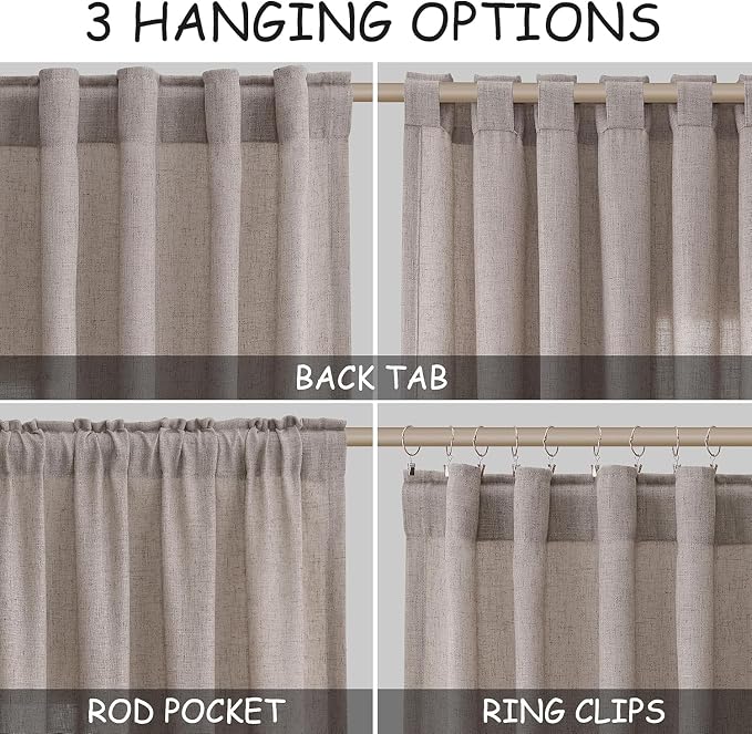 Brownish Grey Linen Curtains for Living Room 86 Inches Long Back Tab Light - Image 2