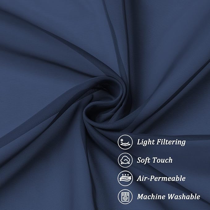 Chyhomenyc Navy Blue Sheer Curtains 84 Inches Long 2 Panels | Light Filtering - Image 7
