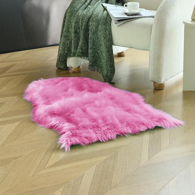 duduta Hot Pink Faux Sheepskin Rug 2x3 ft, Fluffy Fur Seat Chair Covers | Shag - Image 6