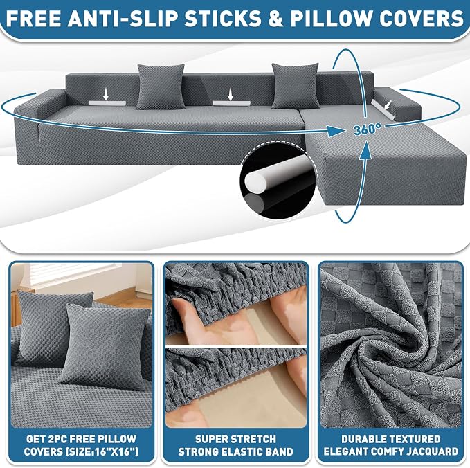 ZNSAYOTX Sectional Couch Covers, Stretch Jacquard Slipcovers - Image 2