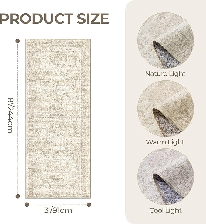 3x8 Runner Rug Non Slip, Washable Hallway Runner Rug, Nursery Room, Soft Runner - Image 2
