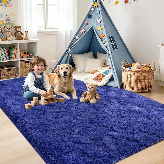 6x9 Large Royal Blue Fluffy Soft Area Rug Non-Slip - Image 4