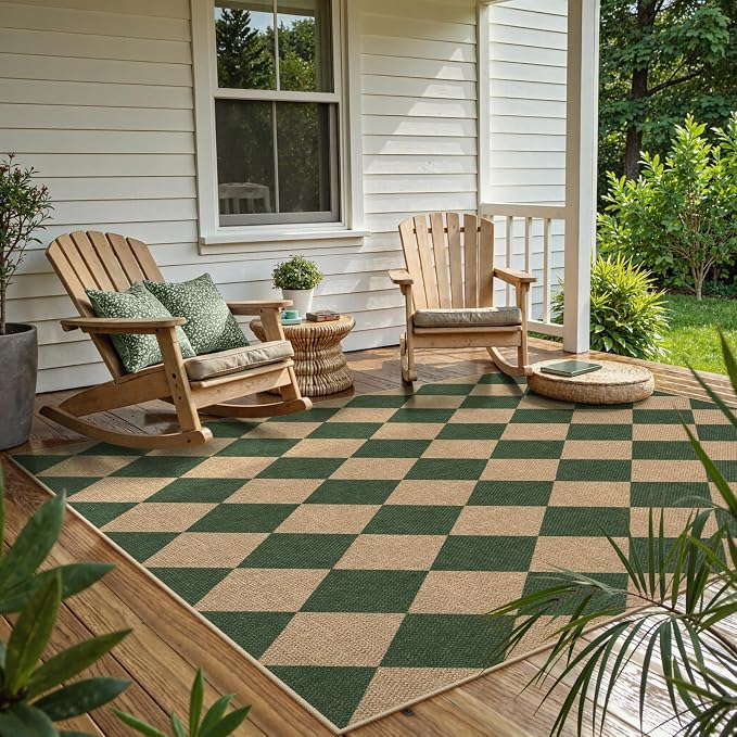 Lahome Checkered Easy Jute 5x7 Outdoor Rug, Washable Rugs - Image 8