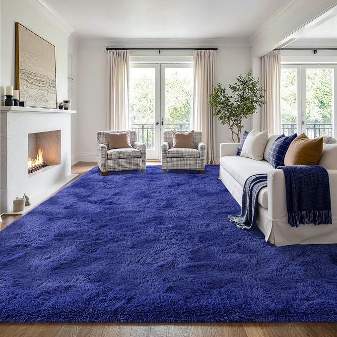 Noahas 9x12 Extra Large Royal Blue Fluffy Area Rug Non-Slip - Image 3