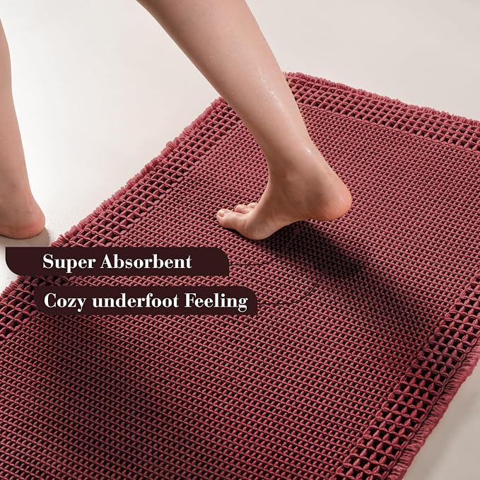 RESARE Waffle Bath Mat for Bathroom Non Slip Bathroom Rugs 24"x36" Dark Red | - Image 3