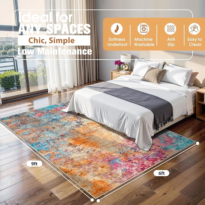 Aelenmu 6x9 Area Rugs for Living Room Washable Bedroom Dining Room Colorful | - Image 2
