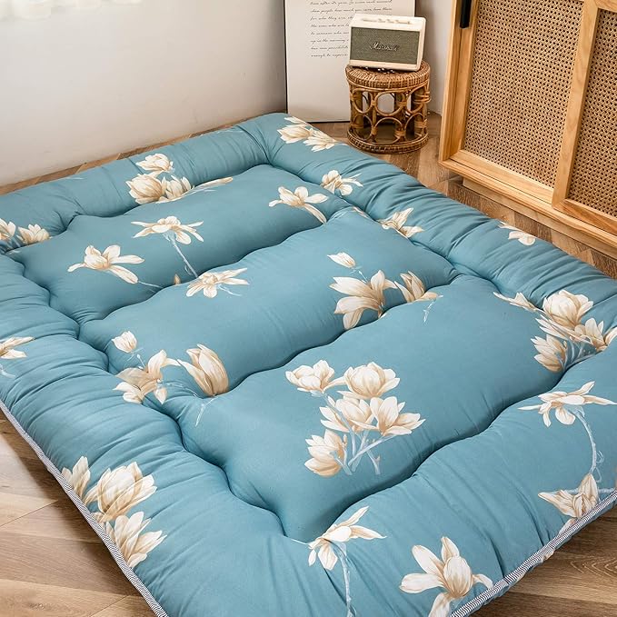 MAXYOYO Floral Printed Rustic Style Japanese Floor, Futon Mattress for Adults Foldable Roll Up Camping Mattress Floor Lounger Bed Couches and Sofas Twin Size