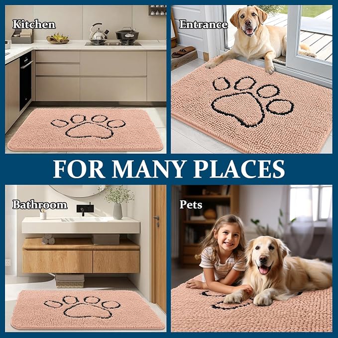 OLANLY Dog Door Mat for Muddy Paws 30x20, Paw Print Design Chenille Mud Mat | - Image 8