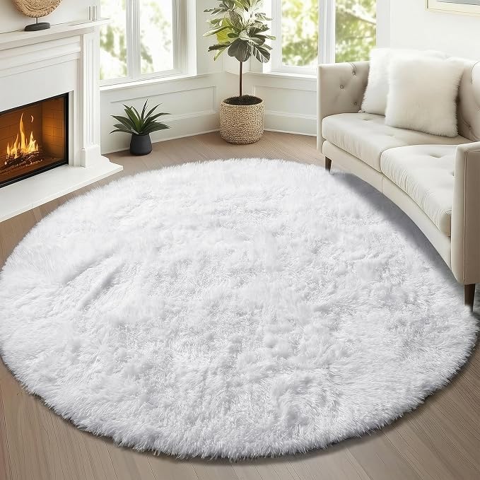 White Round Area Rugs 5ft, Soft Bedroom Circle Rug Floor Mat - Image 5