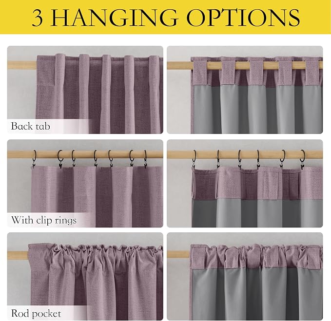 NICETOWN Chaise Mauve Vintage Linen 100% Blackout Curtains - Image 3