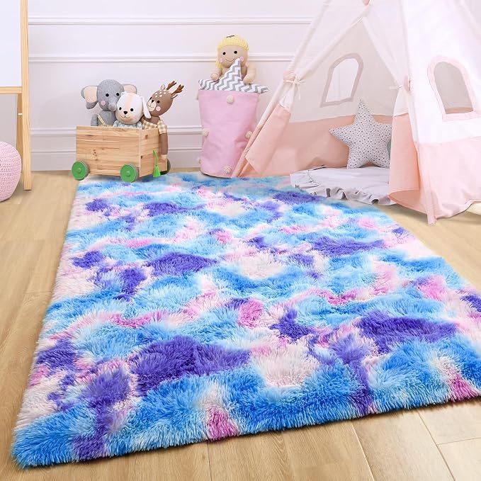 Noahas 6x9 Large Tie-Dyed Blue Purple Pink Fluffy Area Rug Non-Slip - Image 6