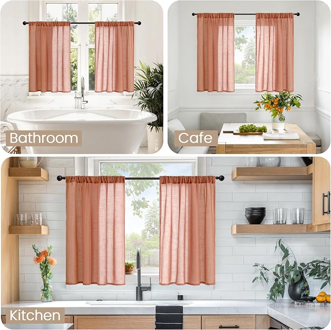 BGment Terracotta Linen Curtains 30 Inch Length - Image 2