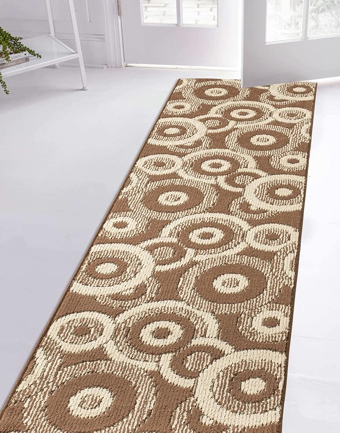 Custom Length Cut to Size Modern Farmhouse Carpet Runner Rug for Hallways, Non Slip Rubber Backed, 31 inch Wide X Customized Length, Geo Brown, 31 inch X 22 feet