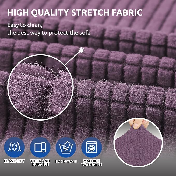 Stretch Loveseat Couch Cover, 2 Cushion Couch Slipcover, Dark Purple | 1-Piece - Image 5