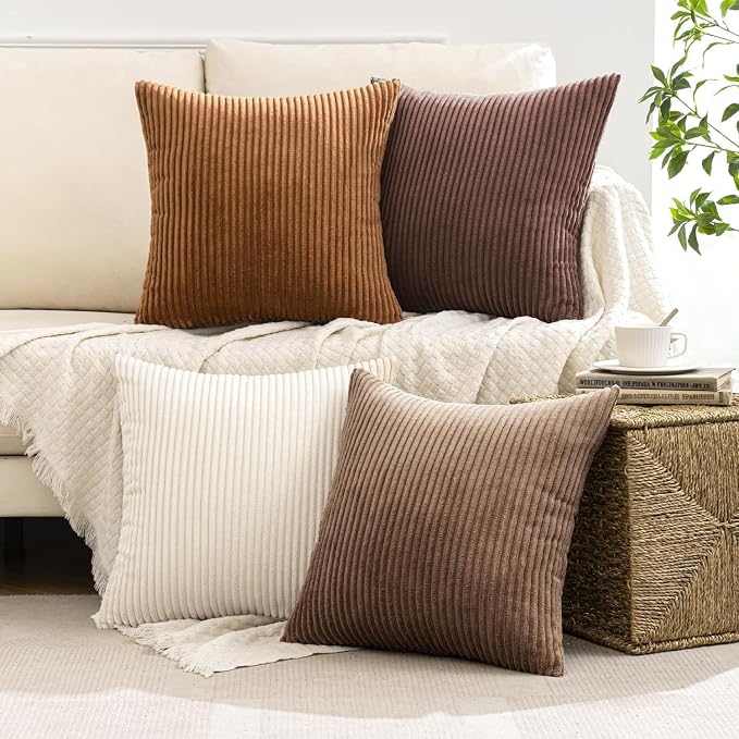 MIULEE Fall Corduroy Decorative Throw Pillow Covers Brown Series 18x18 | Set of - Image 2
