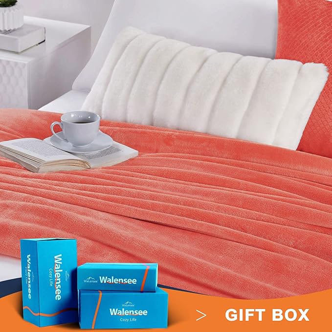 Walensee Fleece Blanket Plush Throw Fuzzy Lightweight (Twin Size 60x80 Coral) Super Soft Microfiber Flannel Blankets for Couch, Bed, Sofa Ultra Luxurious Warm and Cozy for All Seasons