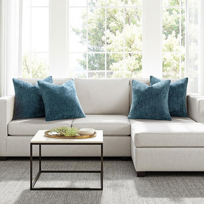 MIULEE Soft Decorative Chenille Pillow Covers Smoke Blue 18x18 Pack of 4 | - Image 4