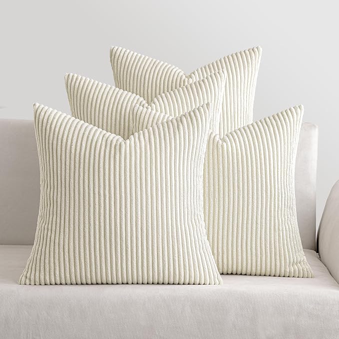 MIULEE Soft Corduroy Decorative Throw Pillow Covers Cream White 18x18 | Set of 4 by MIULEE