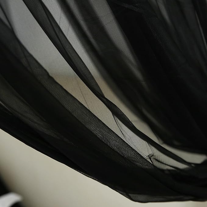 Akiky Canopy for Girls Room Black Bed Curtains Elegant Sheer Curtain for Twin Full Queen King Size Bed Drapes,8 Panels Canopies with Light,Room Décor(Twin,Black)