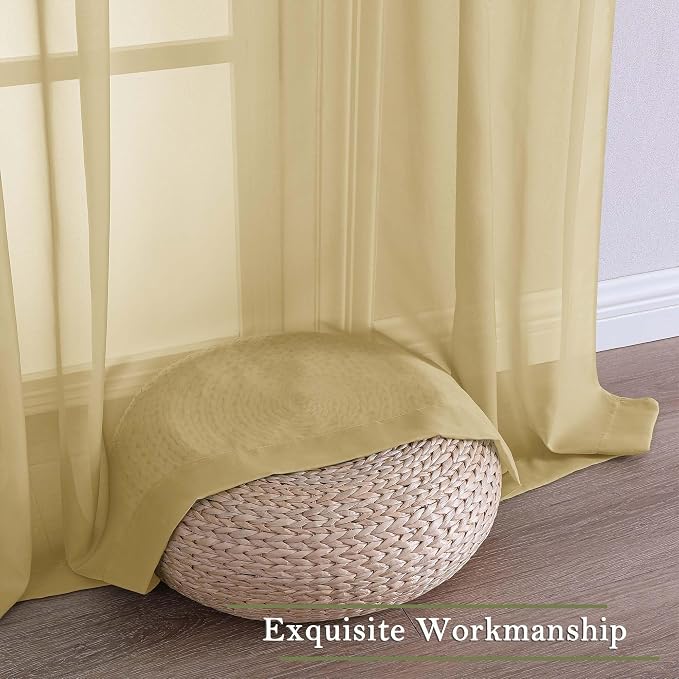 Gold Sheer Curtains 108 Inches Long 2 Panels, Dual Rod Pocket Light Filtering - Image 4
