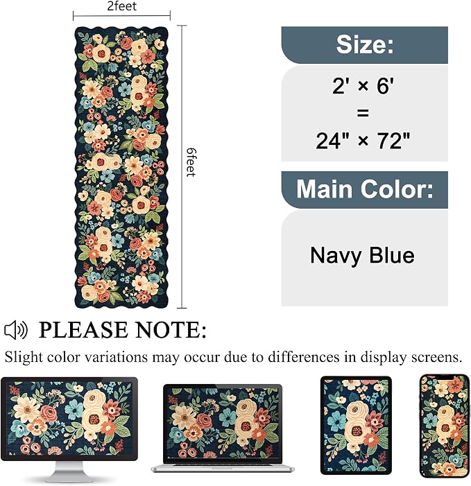 DUKINO 2x6 Runner Rug, Floral Washable Rug - Image 2