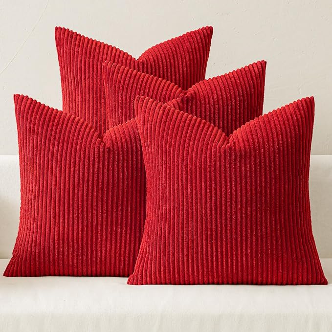 MIULEE Soft Corduroy Decorative Throw Pillow Covers Christmas Red 18x18 | Set by MIULEE